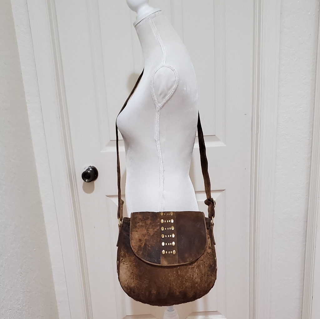 Calleen Cordero Brown Studded Suede Leather Crossbody Bag